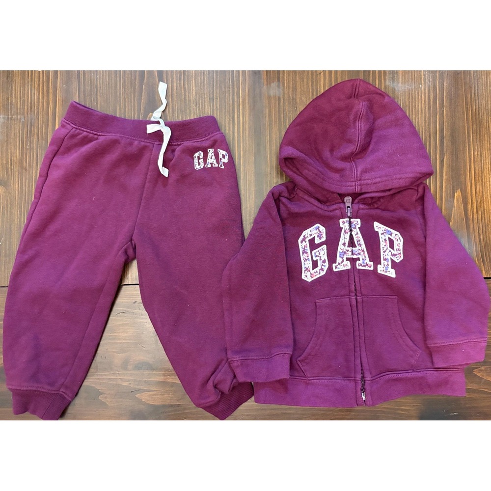 Baby Gap Girl 12-18 18-24 Months Logo Hoodie Sweatsuit 2 Pc Set Warm Comfort